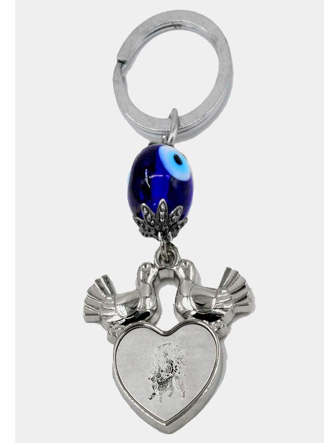 AFH MATA Sherawali Decorative Blue Evil Eye Protection Silver Gifting Key Chain